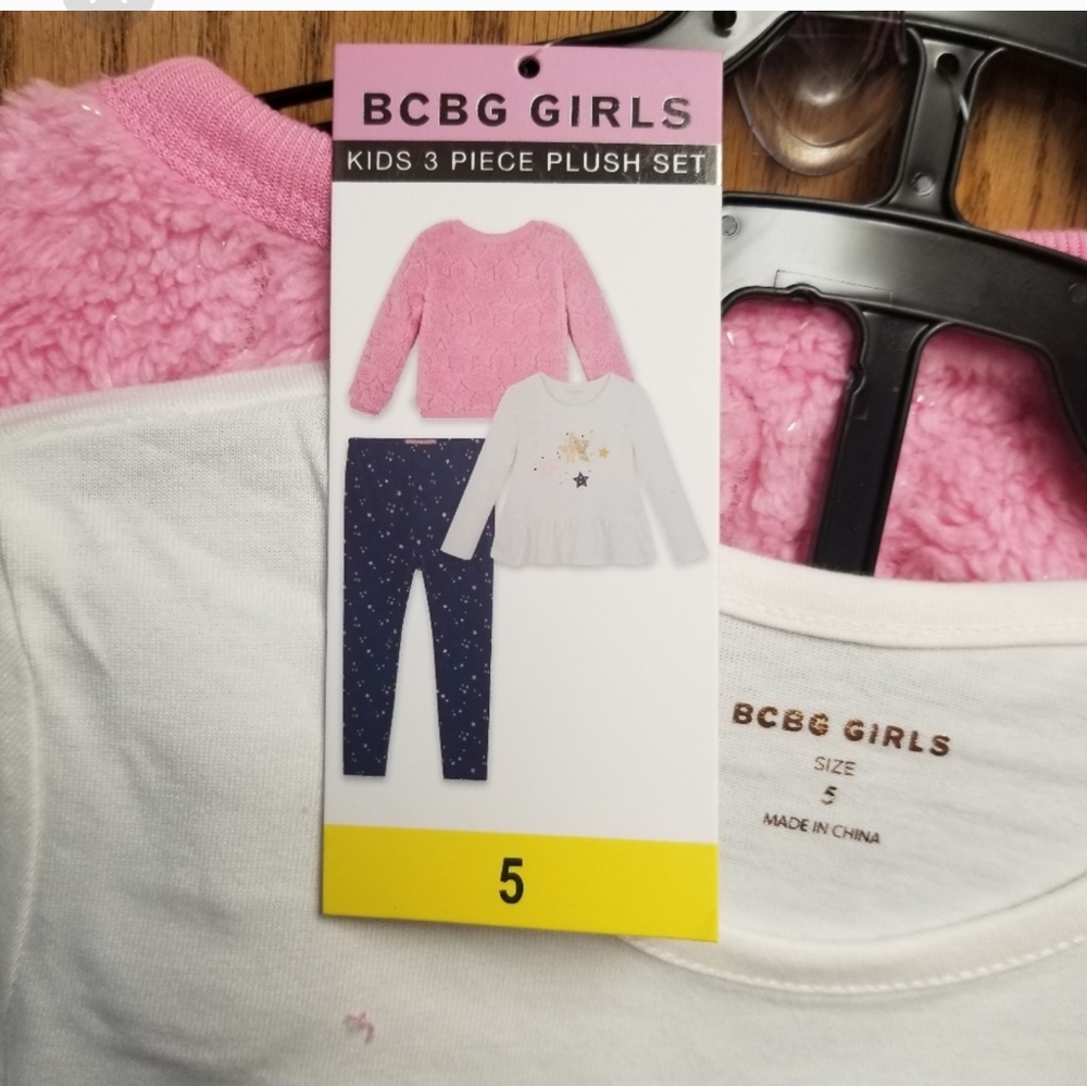 BCBG Girls 3-Piece Plush Set, Pink Sweater, Cream Tunic & Blue Leggings, - Picture 8 of 8